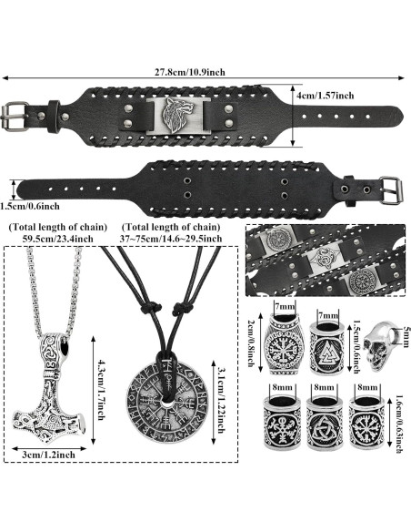 12 Pcs Pulseras Vikingas y Collares Nórdicos para Adultos