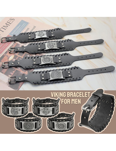 12 Pcs Pulseras Vikingas y Collares Nórdicos para Adultos