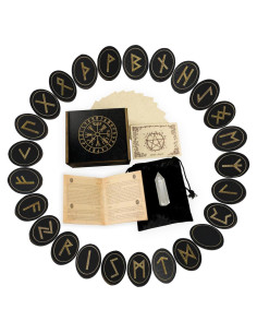 Conjunto de Runas de Madera Tirmanaz con Cristales y Guía