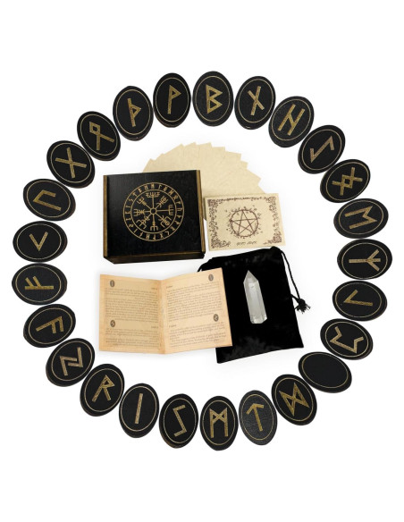 Conjunto de Runas de Madera Tirmanaz con Cristales y Guía