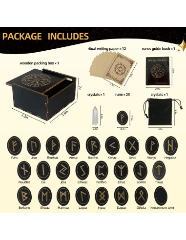 Conjunto de Runas de Madera Tirmanaz con Cristales y Guía