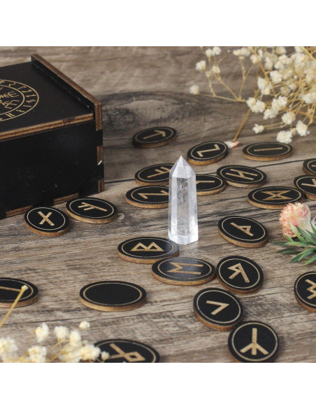 Conjunto de Runas de Madera Tirmanaz con Cristales y Guía