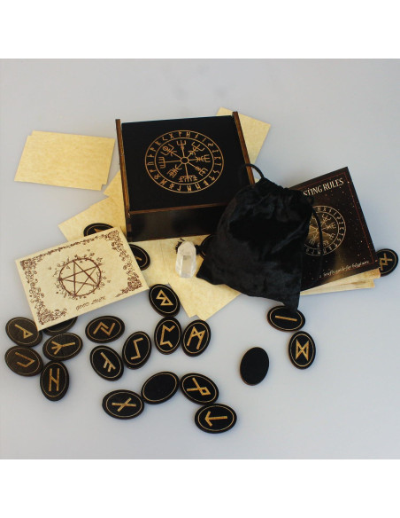 Conjunto de Runas de Madera Tirmanaz con Cristales y Guía