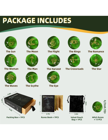 Conjunto de Runas Verdes Tirmanaz con Libro y Bolsa de Terciopelo