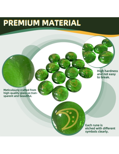 Conjunto de Runas Verdes Tirmanaz con Libro y Bolsa de Terciopelo