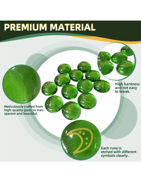 Conjunto de Runas Verdes Tirmanaz con Libro y Bolsa de Terciopelo