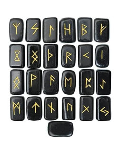 Juego de Piedras Rúnicas de Ágata Negra y Reiki - 29 Pcs 2