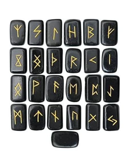 Juego de Piedras Rúnicas de Ágata Negra y Reiki - 29 Pcs