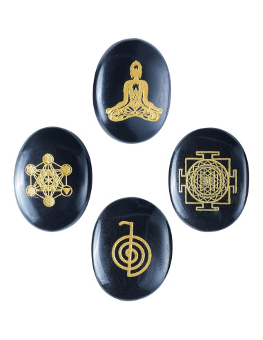 Juego de Piedras Rúnicas de Ágata Negra y Reiki - 29 Pcs