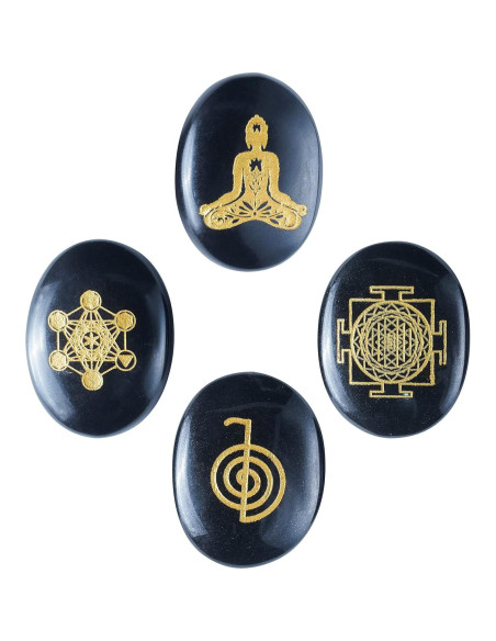 Juego de Piedras Rúnicas de Ágata Negra y Reiki - 29 Pcs