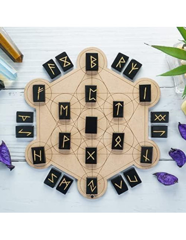 Juego de Piedras Rúnicas de Ágata Negra y Reiki - 29 Pcs