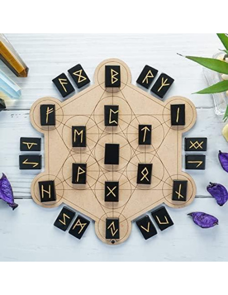 Juego de Piedras Rúnicas de Ágata Negra y Reiki - 29 Pcs