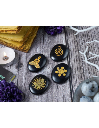 Juego de Piedras Rúnicas de Ágata Negra y Reiki - 29 Pcs