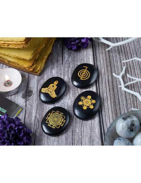 Juego de Piedras Rúnicas de Ágata Negra y Reiki - 29 Pcs