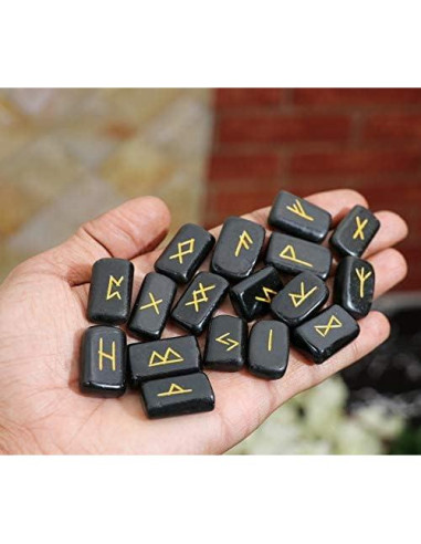 Juego de Piedras Rúnicas de Ágata Negra y Reiki - 29 Pcs