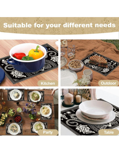 Juego de 6 Manteles Vikingos Negros WADORN 45x30 cm Lavables