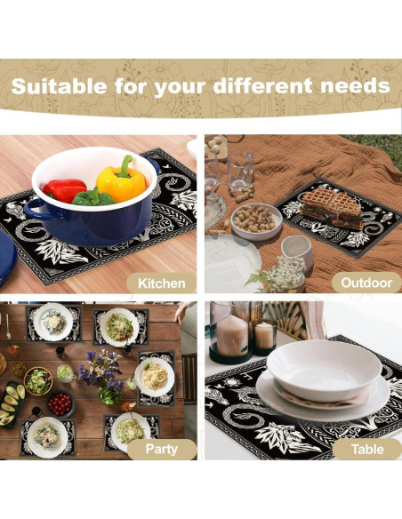 Juego de 6 Manteles Vikingos Negros WADORN 45x30 cm Lavables