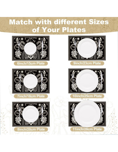 Juego de 6 Manteles Vikingos Negros WADORN 45x30 cm Lavables