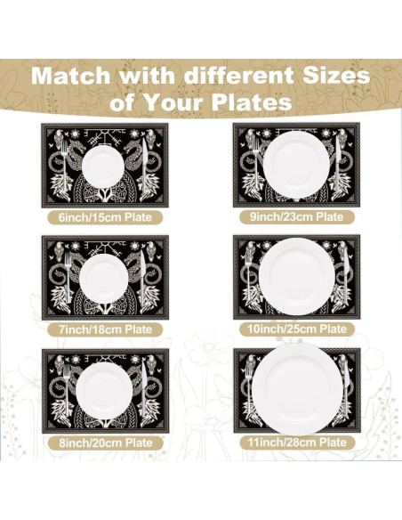 Juego de 6 Manteles Vikingos Negros WADORN 45x30 cm Lavables