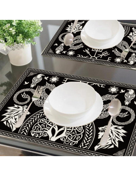 Juego de 6 Manteles Vikingos Negros WADORN 45x30 cm Lavables