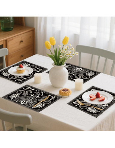 Juego de 6 Manteles Vikingos Negros WADORN 45x30 cm Lavables