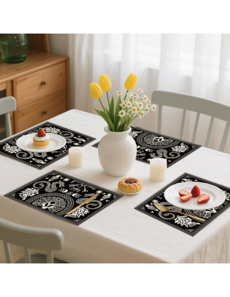 Juego de 6 Manteles Vikingos Negros WADORN 45x30 cm Lavables