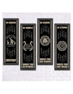 Cartel de Madera Vikingos Nórdicos 4 Piezas Decoración Pared