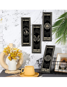 Cartel de Madera Vikingos Nórdicos 4 Piezas Decoración Pared 2