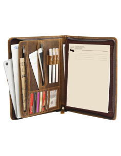 Portafolio de Cuero Ringsun RS01 con Cremallera A4 Marrón