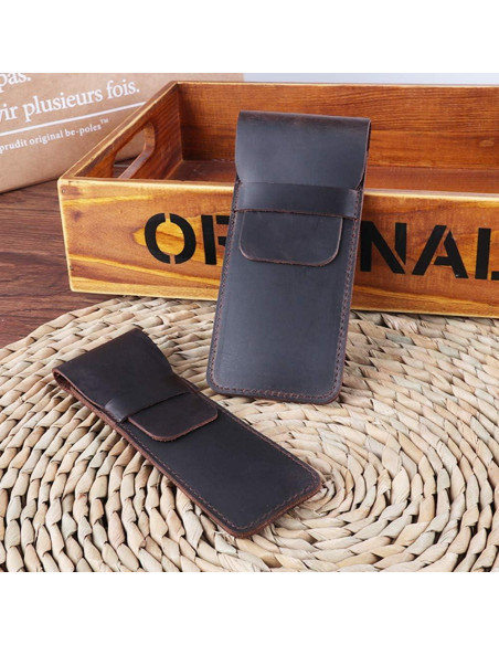 Funda de bolígrafo de cuero Daimay Crazy Horse - Marrón oscuro