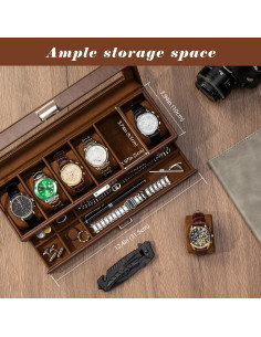 Caja de Reloj ProCase 6 Slots con Cajón y Tapa de Vidrio 2
