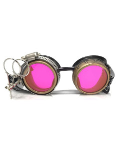 Gafas Steampunk Victoriano con Lentes de Lupa Rosa