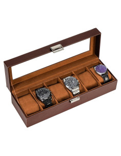 Caja de Reloj ProCase 6 Compartimentos Espresso con Tapa de Vidrio