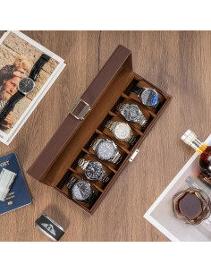 Caja de Reloj ProCase 6 Compartimentos Espresso con Tapa de Vidrio 2