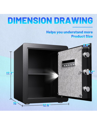 Caja de Seguridad Biométrica PKDYEZ 2.3 Pies Cúbicos a Prueba de Fuego