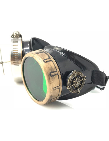 Gafas Steampunk UMBRELLALABORATORY con Lentes Verdes y Lupa