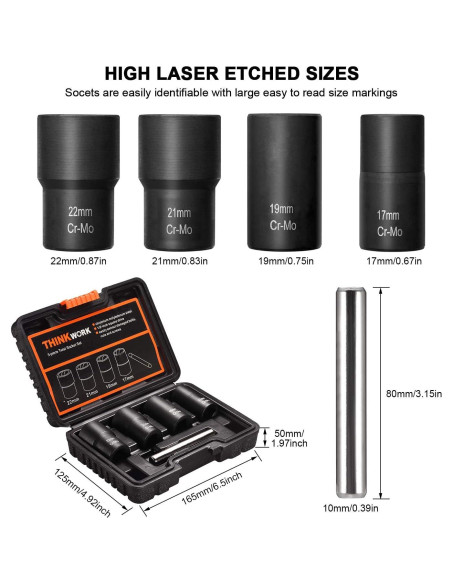 Kit de Extracción de Tuercas THINKWORK 5 Piezas 1/2"