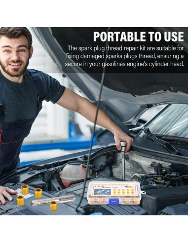 Kit de Reparación de Roscas de Bujías NINEFOX M14x1.25 - 10 Piezas