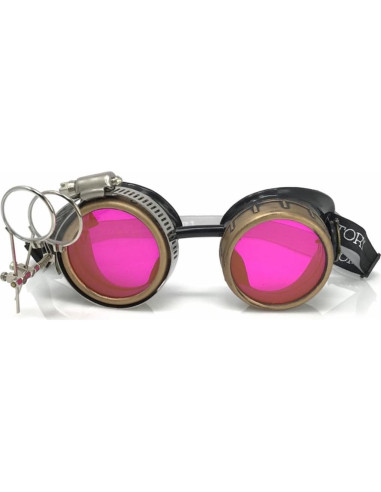 Gafas Steampunk UMBRELLALABORATORY Rosa Neón con Lupa