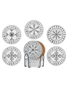 Juego de Posavasos de Runas Vikingas Onebttl - 6 Piezas Cerámicas