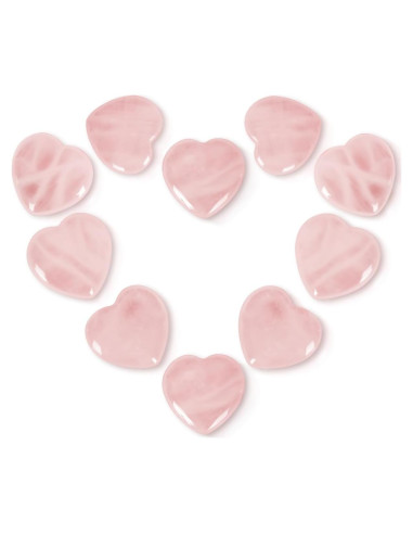 10 Piezas de Cuarzo Rosa Corazón Ditind - Cristales Naturales para Sanación y Amor