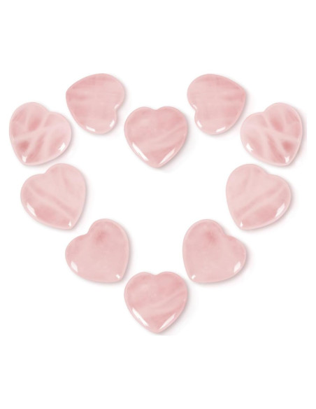 10 Piezas de Cuarzo Rosa Corazón Ditind - Cristales Naturales para Sanación y Amor