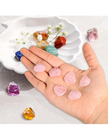 10 Piezas de Cuarzo Rosa Corazón Ditind - Cristales Naturales para Sanación y Amor