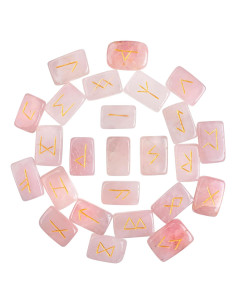 Conjunto de 25 Piedras Rúnicas de Cuarzo Rosa BEZAVO