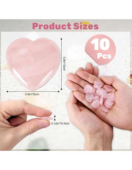 10 Piezas de Cuarzo Rosa Corazón Ditind - Cristales Naturales para Sanación y Amor