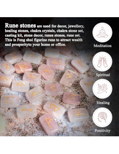 Conjunto de 25 Piedras Rúnicas de Cuarzo Rosa BEZAVO 2