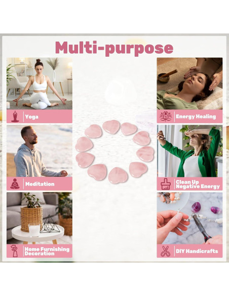 10 Piezas de Cuarzo Rosa Corazón Ditind - Cristales Naturales para Sanación y Amor