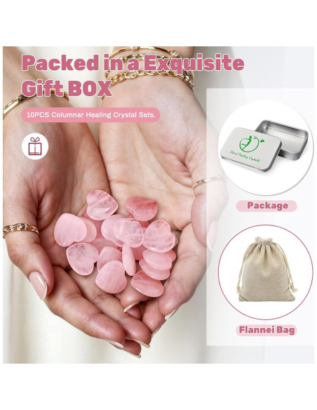 10 Piezas de Cuarzo Rosa Corazón Ditind - Cristales Naturales para Sanación y Amor