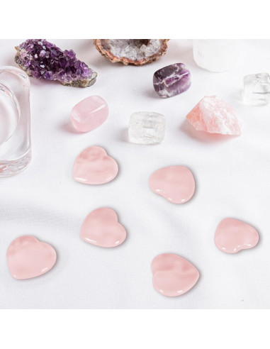 10 Piezas de Cuarzo Rosa Corazón Ditind - Cristales Naturales para Sanación y Amor