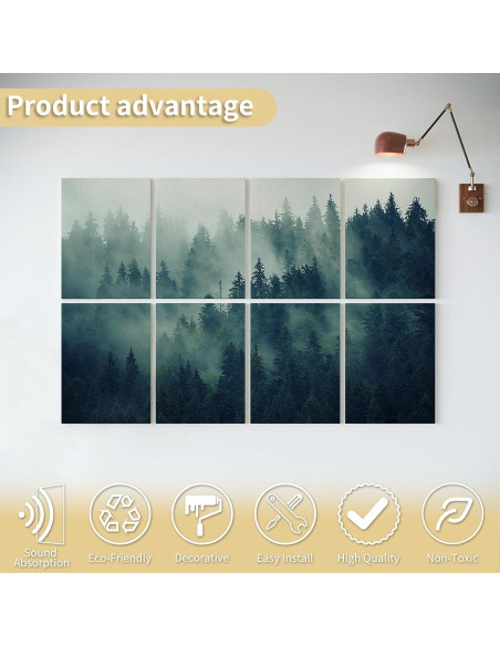 Paneles Acústicos Decorativos Art3d 8 Piezas 40x30cm Bosque Nebuloso